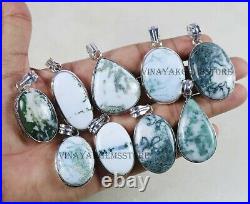 New Sale 50 PCs Lot Natural Green Opal Gemstone Silver Plated Designers Pendants