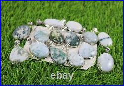 New Sale 50 PCs Lot Natural Green Opal Gemstone Silver Plated Designers Pendants
