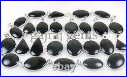 New Sale 50 PCs Natural Black Obsidian Gemstone Silver Plated Pendant Jewelry