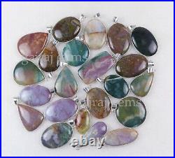 New Sale 50 PCs Natural Multi Bloodstone Gemstone Silver Plated Pendant Jewelry