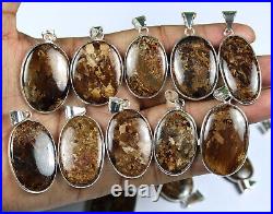 New Sale 50 Pieces Natural Bronzite Gemstone Silver Plated Bezel Pendant Jewelry