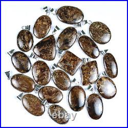New Sale 50 Pieces Natural Bronzite Gemstone Silver Plated Bezel Pendant Jewelry