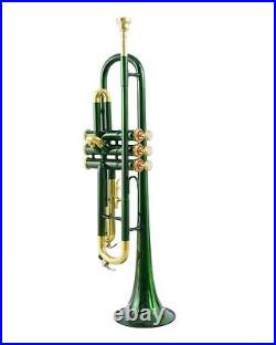 New Sale Brand New Green Brass Bb Flat Trumpet Free Case