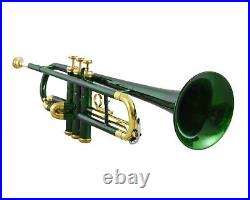 New Sale Brand New Green Brass Bb Flat Trumpet Free Case