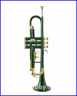 New Sale Brand New Green Brass Bb Flat Trumpet Free Case+m/p
