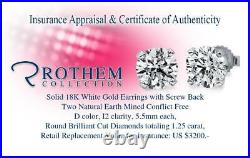 New Year Diamond Earrings Sale 1.25 CT D I2 18K White Gold Stud 53785630