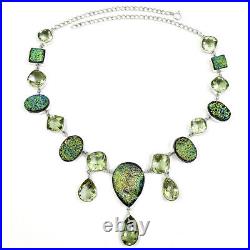 New Year Sale Green Amethyst Druzy Gemstone Jewelry 925 Silver Necklace A25
