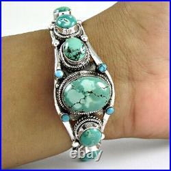 New Year Sale Oval Turquoise Gemstone Bangle 925 Sterling Silver Jewelry P32