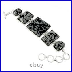 New Year Sale Snowflake Obsidian Gemstone Bracelet 925 Silver Jewelry B24