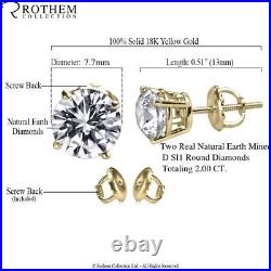 REAL 2 CT D SI1 Anniversary Diamond Stud Earrings 18K Yellow Gold Sale 51375034