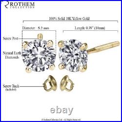 Real 5.2 mm One 1 CT D SI2 Diamond Stud Earrings Sale 18K Yellow Gold 54433341