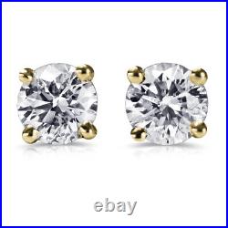 Real 5.4 mm One 1 CT D SI2 Diamond Stud Earrings Sale 18K Yellow Gold 54472341