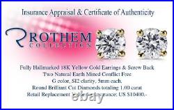Real 5 mm One 1 CT G SI2 Diamond Stud Earrings Sale 18K Yellow Gold 53563341