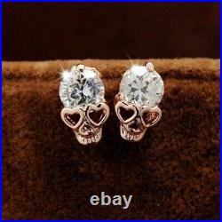 Real Moissanite 1Ct Round Cut Skull Halloween Sale Earring 14k Rose Gold Finish