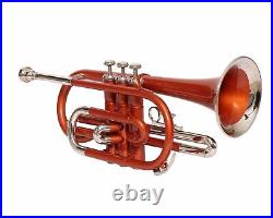 SALE! BRAND NEW CORNET NEW ORANGE NICKLE Bb FLAT CORNET WITH FREE HARD CASE