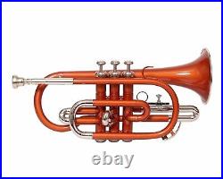 SALE! BRAND NEW CORNET NEW ORANGE NICKLE Bb FLAT CORNET WITH FREE HARD CASE