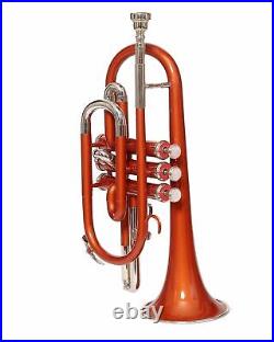 SALE! BRAND NEW CORNET NEW ORANGE NICKLE Bb FLAT CORNET WITH FREE HARD CASE