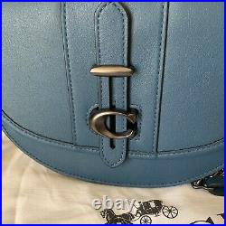 SALE! COACH PEACOCK BLUE SADDLE 20 Leather Crossbody Bag Brass Toned Hardware