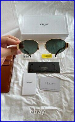 SALE? Celine Triomphe Gold Logo Sunglasses Eyewear Green Lenses