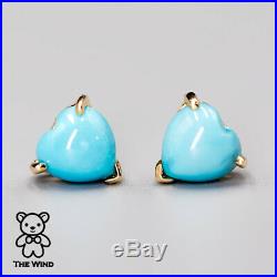 SALE! Heart Shaped Natural Sleeping Beauty Turquoise Stud Earrings 14K Gold