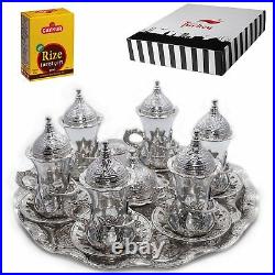 SALE (SET of 6) Turkish Tea Glasses Set Saucers Holders Set (SILVER)
