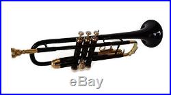 SUMMER SALEBrand New Black Brass Bb FLAT Trumpet Free Case+M/P FAST SHIP