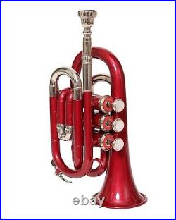 SUMMER SALE! BRAND NEW POCKET TRUMPET RED NICKEL Bb POCKET TRUMPET+FREE CASE