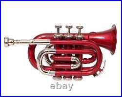 SUMMER SALE! BRAND NEW POCKET TRUMPET RED NICKEL Bb POCKET TRUMPET+FREE CASE