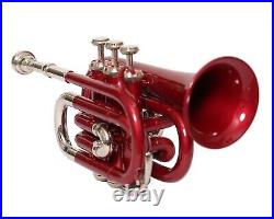 SUMMER SALE! BRAND NEW POCKET TRUMPET RED NICKEL Bb POCKET TRUMPET+FREE CASE