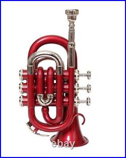 SUMMER SALE! BRAND NEW POCKET TRUMPET RED NICKEL Bb POCKET TRUMPET+FREE CASE