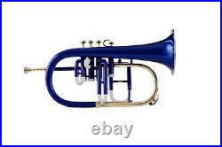 SUMMER SALE! BRAND New Blue White Brass Bb/F 4 Valve Flugel Horn Free Case+M/P