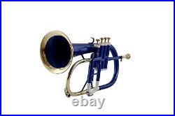 SUMMER SALE! BRAND New Blue White Brass Bb/F 4 Valve Flugel Horn Free Case+M/P