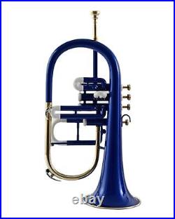 SUMMER SALE BRAND New Blue White Brass Bb/F 4 Valve Flugel Horn Free Case+M/P