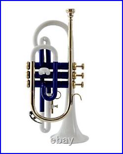 SUMMER SALE! Brand New White Blue Brass Bb Flat Cornet Trumpet+FREE CASE