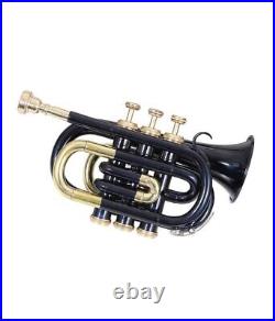 SUMMER SALE! MINI BRAND NEW BLACK & BRASS Bb POCKET TRUMPET+FREE CASE+M/P