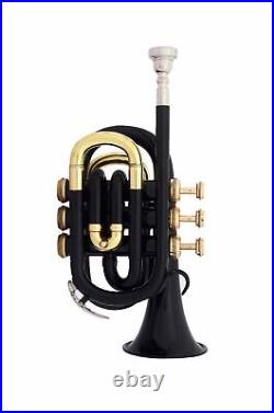 SUMMER SALE! MINI BRAND NEW BLACK & BRASS Bb POCKET TRUMPET+FREE CASE+M/P