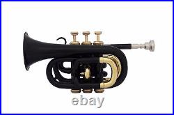 SUMMER SALE! MINI BRAND NEW BLACK & BRASS Bb POCKET TRUMPET+FREE CASE+M/P