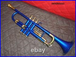 SUMMER SALE Trumpet Brand New BLUE AND BRASS COLOUR Bb Flat Free Case+Mouthpiece