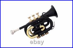 SUPER SALE! BRAND NEW BLACK & BRASS Bb POCKET TRUMPET WITH FREE HARD CASE+M/P