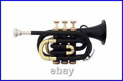 SUPER SALE! BRAND NEW BLACK & BRASS Bb POCKET TRUMPET WITH FREE HARD CASE+M/P