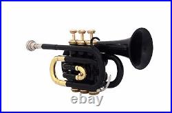 SUPER SALE! BRAND NEW BLACK & BRASS Bb POCKET TRUMPET WITH FREE HARD CASE+M/P