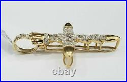 Sale 14K Yellow Gold Finish Diamond Cuban Link Cross Pendant Charm Crown King