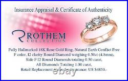 Sale 1.00 CT F I2 Round 3 Stone Diamond Engagement Ring 18K Rose Gold 21354642