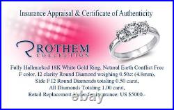 Sale 1.00 CT F I2 Round 3 Stone Diamond Engagement Ring 18K White Gold 54642211