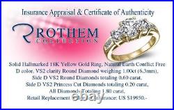 Sale 1.80 CT VS2 Round 3 Stone Diamond Engagement Ring 18K Yellow Gold 53862011