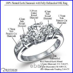 Sale 2.88 CT J I1 Round 3 Stone Diamond Engagement Ring 18K White Gold 52491010