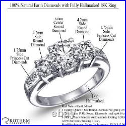 Sale 3.30 CT F SI2 Round 3 Stone Diamond Engagement Ring 18K White Gold 53590010