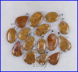 Sale 50 Pieces Natural Yellow Moss Agate Gemstone Silver Plated Pendant Jewelry
