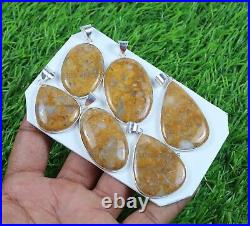 Sale 50 Pieces Natural Yellow Moss Agate Gemstone Silver Plated Pendant Jewelry