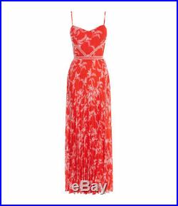 Sale Brand New Karen Millen Red Pleated Floral Maxi Dress Size 12 Rrp £299